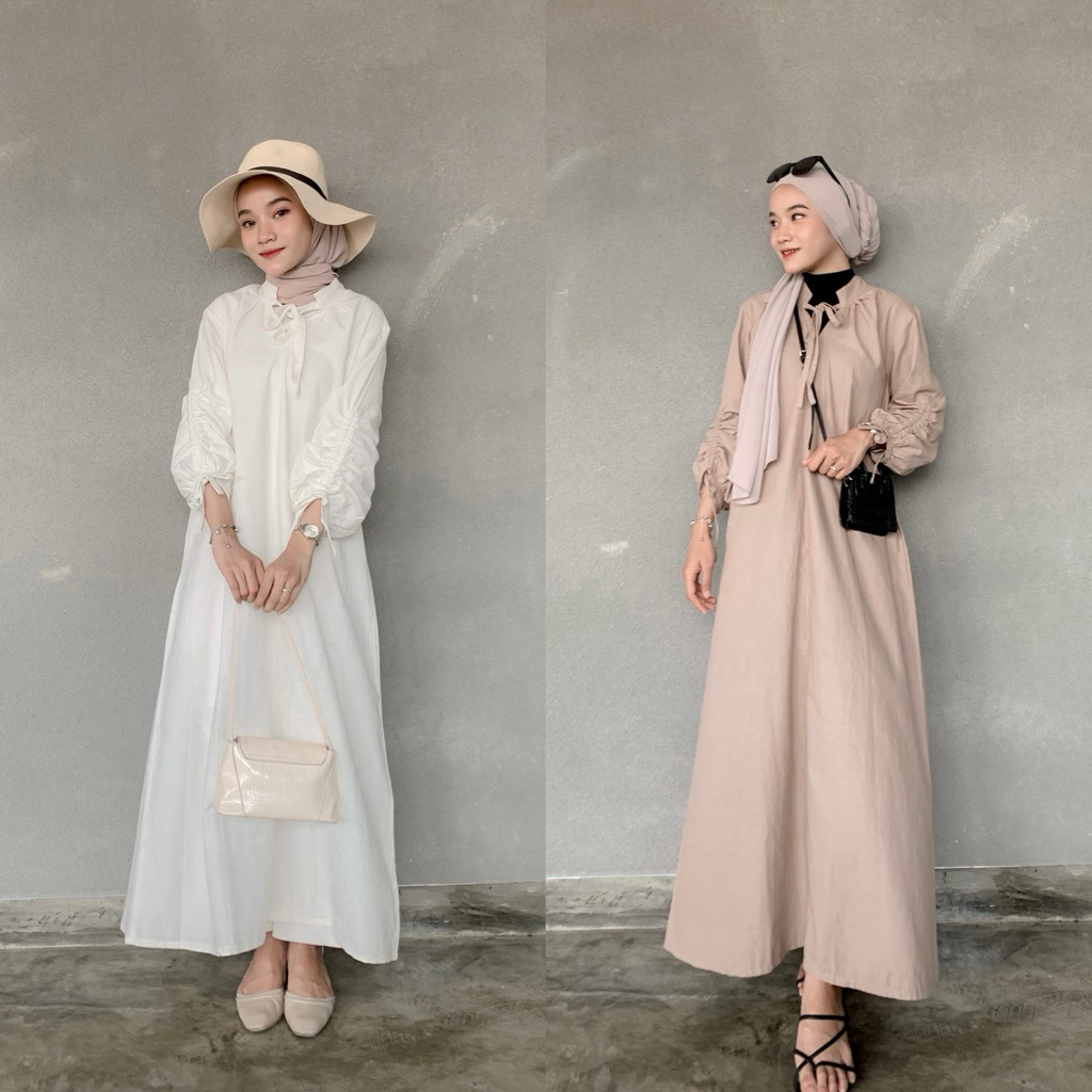 new lyla linen dress dress linen dress putih gamis