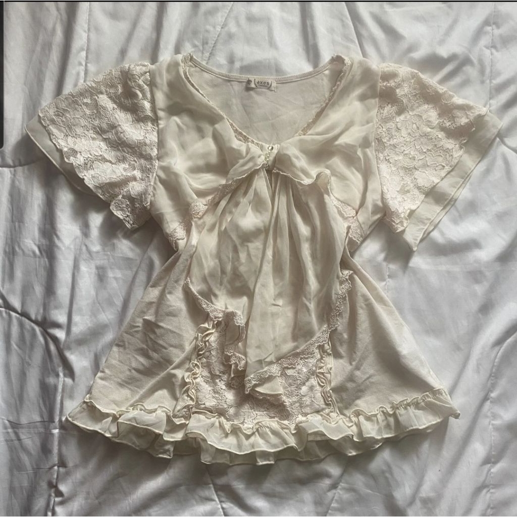 axes femme ivory lace bow blouse