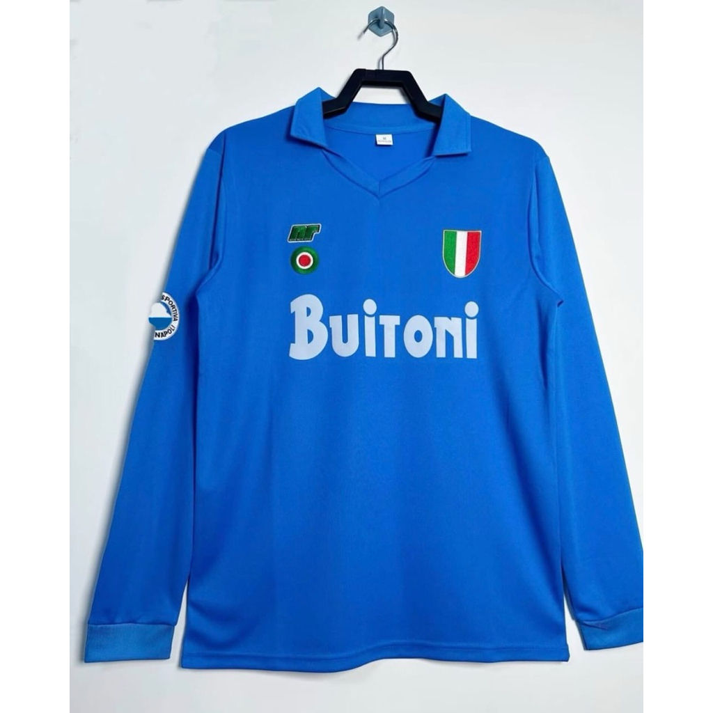 (LONG SLEEVE RETRO) JERSEY BOLA NAPOLI HOME 1988 LS GRADE ORI