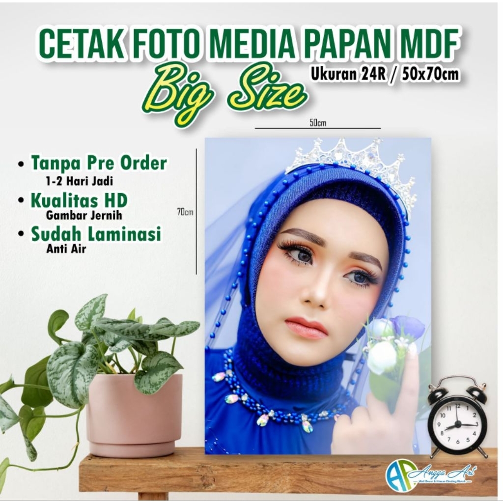 CETAK FOTO BESAR + BINGKAI KAYU MDF ukuran 24R/50x70cm (KUALITAS HD)