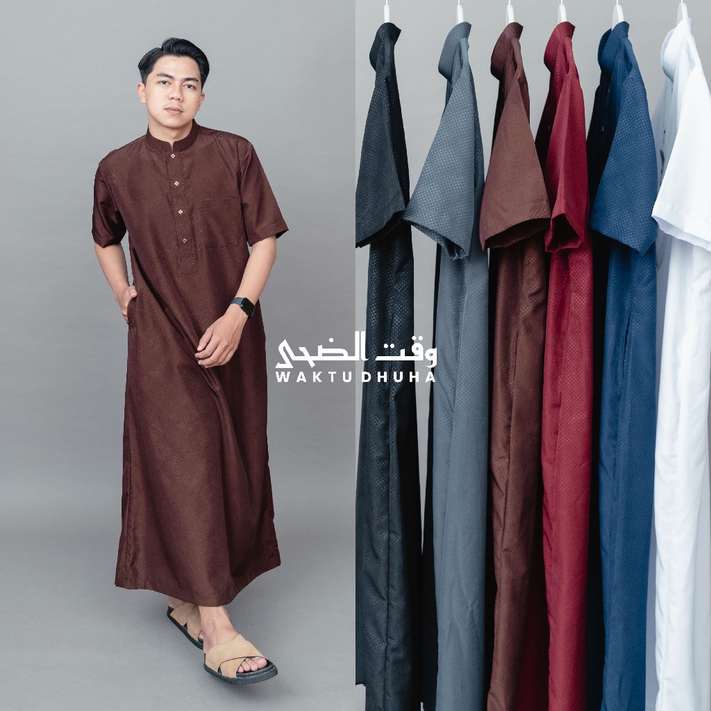 BESTPROMO WAKTU DHUHA - Jubah Slimfit Remaja Dan Dewasa Cowok Lengan Pendek Motif Simphony Jubah