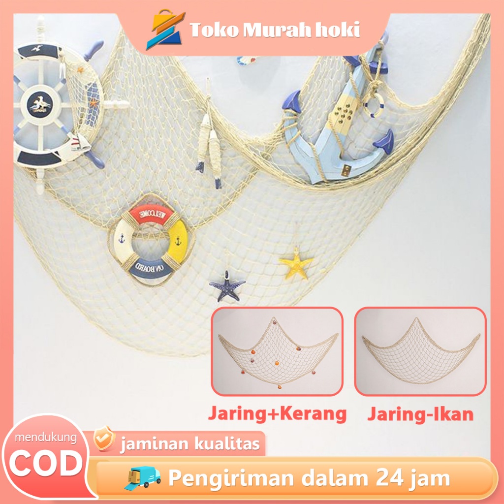 Hiasan Dinding Jaring Kerang 1m*2m Jaring Dekorasi Dinding Hiasan Jaring Ikan Laut Mediterania
