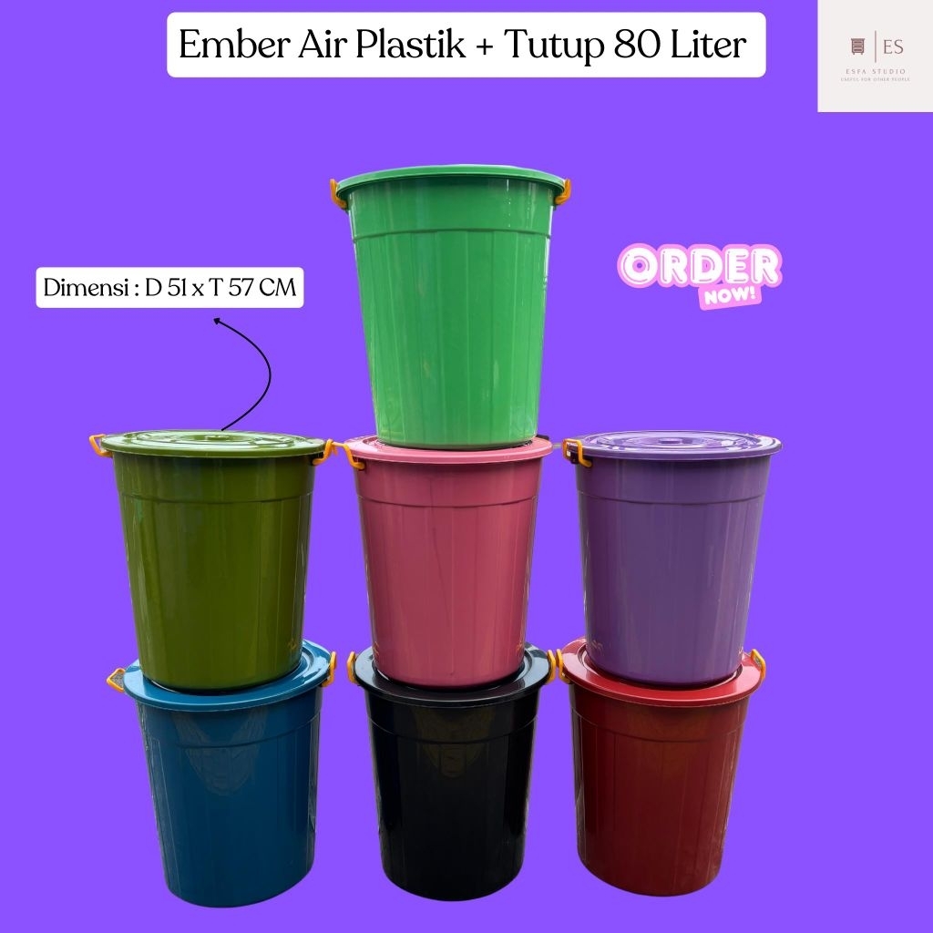 EMBER AIR PLASTIK + TUTUP 80 LITER WARNA / EMBER PLASTIK BESAR JUMBO / EMBER / BAK