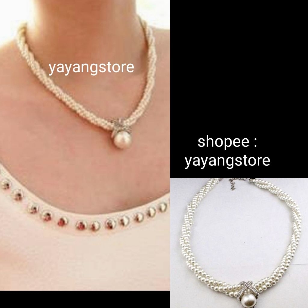 Kalung Mutiara Pesta Wanita Elegan Simple dan Mewah Korea