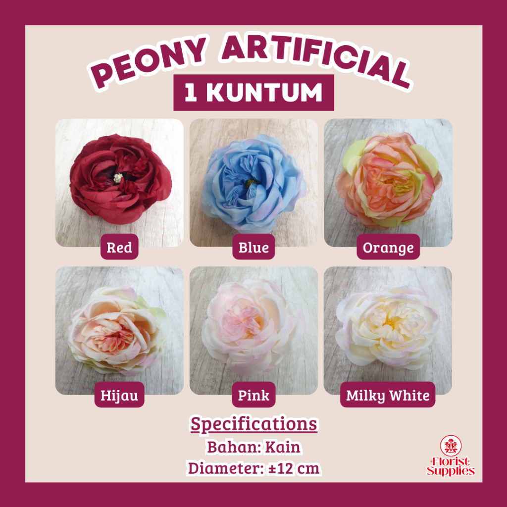 Kepala Bunga Peony Artificial 1 Kuntum Bunga Peony Palsu Satu Kuntum Besar Bunga Dekorasi Buket
