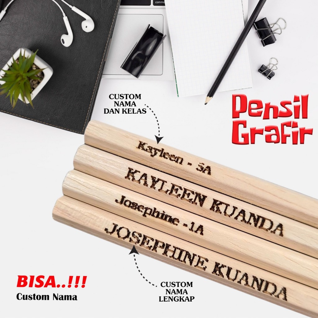 

PENSIL KAYU 2B CUSTOM NAMA / TANPA MINIMAL ORDER / FREE CUSTOM
