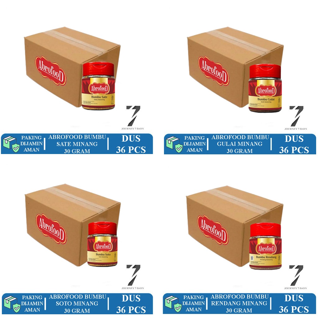 

ABROFOOD ANEKA BUMBU MINANG BOTOL 30 GRAM DUS PER 36 PCS JOURNEY 7 DAYS DENGAN PAKING AMAN