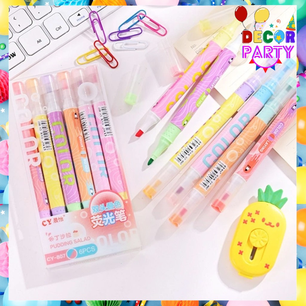 

DP Spidol Pen Marker Ujung 2 Tip Highlighter Pastel 2 Sisi Isi 6pcs 12 Warna Stabilo Serbaguna Penanda Teks Set Alat Tulis Sekolah ATK