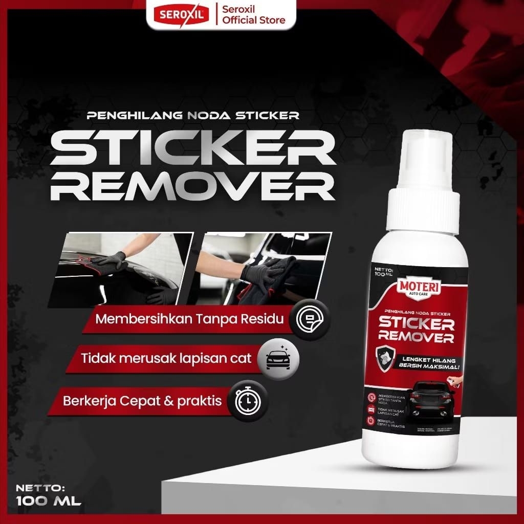 Moteri STICKER REMOVER Cairan Pembersih Penghilang Penghapus Bekas Lem Stiker Botol Spray 100ml
