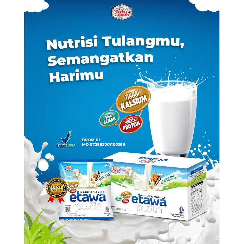 

Susu Kambing Etawa Putih Ratu Lebah Plus Madu & vanila Isi 10 Saset