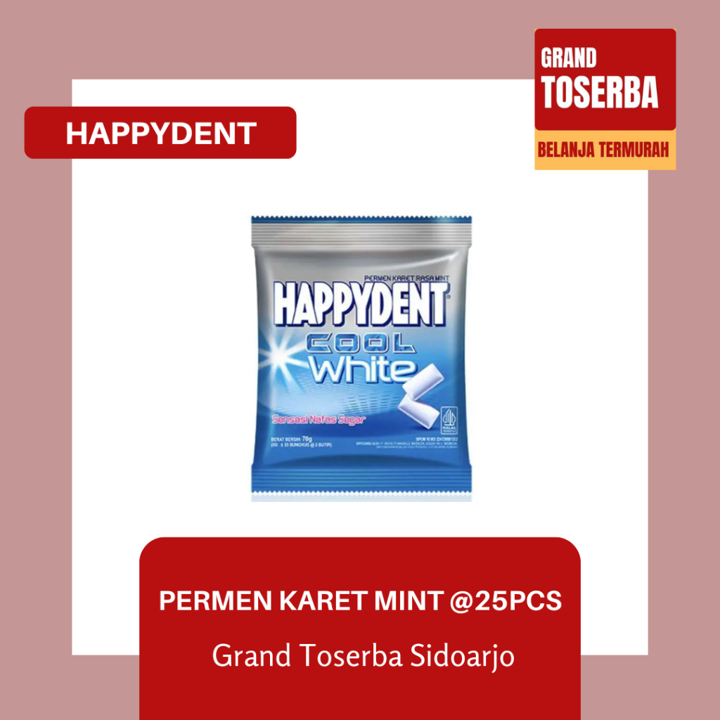 

HAPPYDENT COOL WHITE 70g (Isi 25pcs) / PERMEN MINT BEBAS GULA / PERMEN KARET