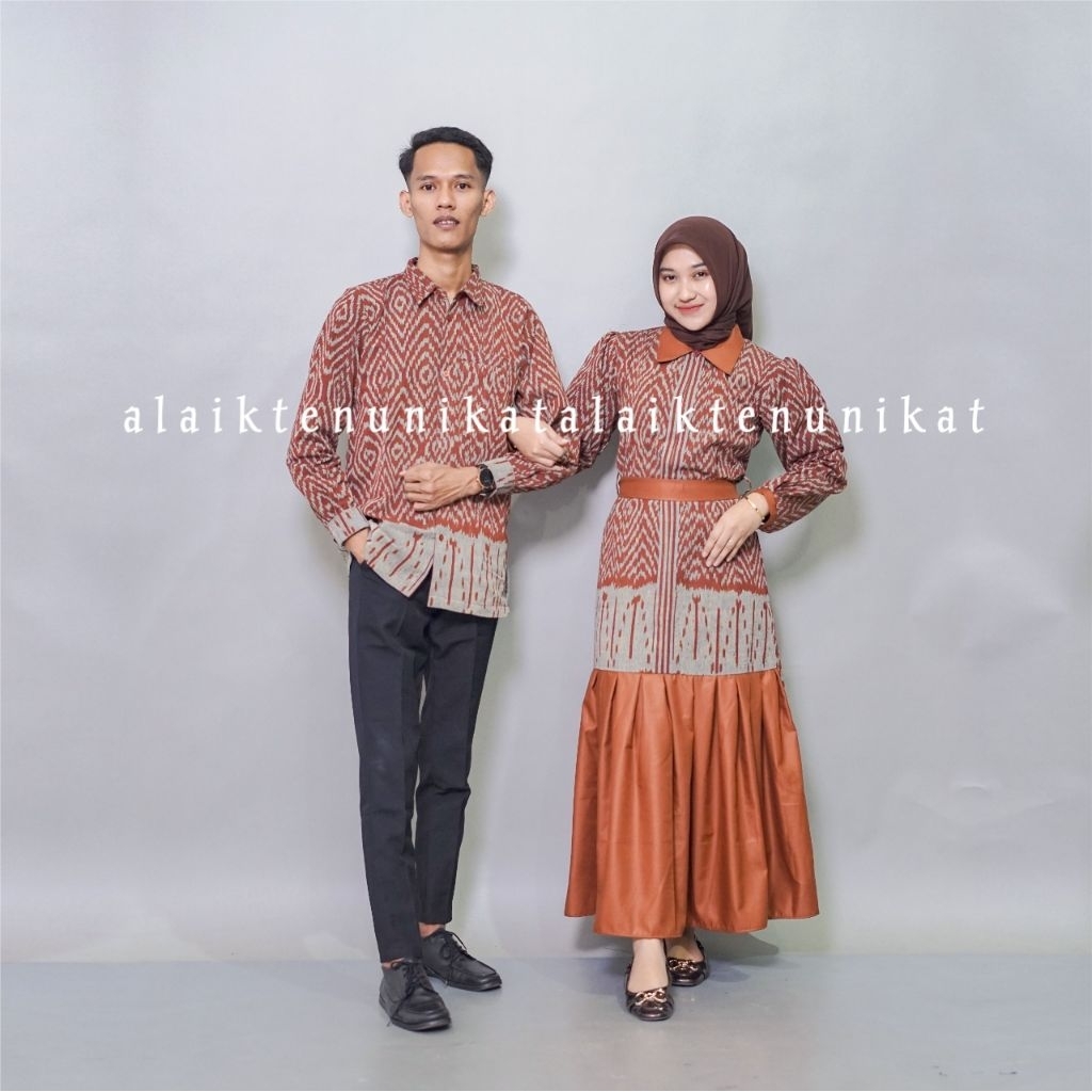 BAJU TENUN NAYARA COUPLE TERAKOTA ( DRESS TENUN - DRESS KONDANGAN - DRESS PREWEDDING)