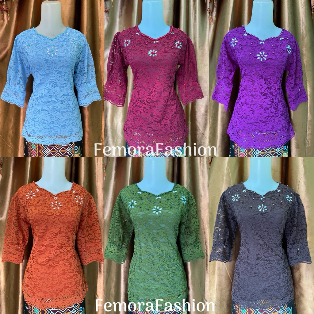 Kebaya Atasan Wanita Model Lengan Balon Terbaru Brokat Renda Premium