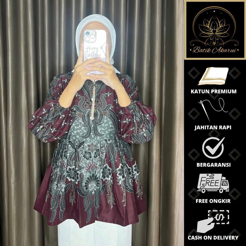 Batik Wanita Modern Baju Batik Wanita Blouse Wanita Lengan Panjang Baju Batik Kerja Wanita