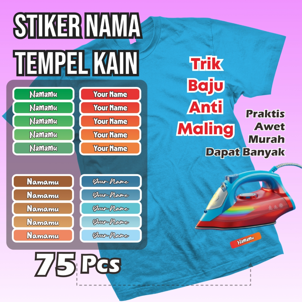 

Label Nama 75 Pcs Custom Nama Sablon Setrika Baju Kaos Kain Custom Nama Baju Stiker Kain Baju