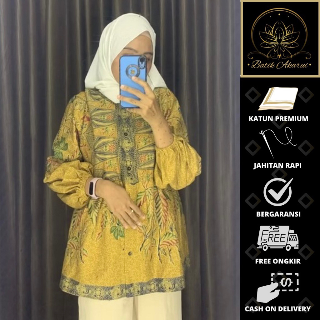 Batik Wanita Modern Baju Batik Blouse Wanita Lengan Panjang Baju Batik Kerja Kantor Wanita Jumbo