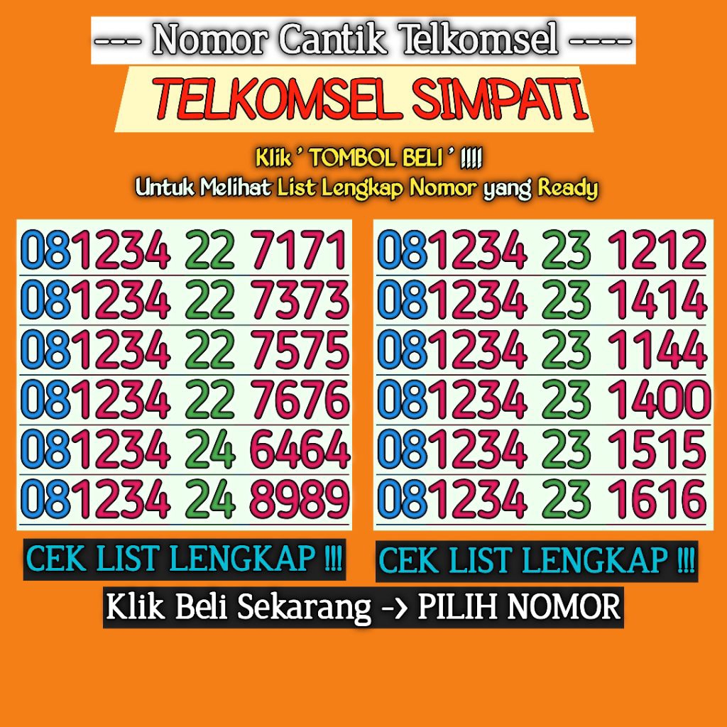 Nomor Cantik Telkomsel Kartu Perdana Simpati Nocan Nomer Hp Handphone 0812 0821  Urut Naik 5G 4G 3G 