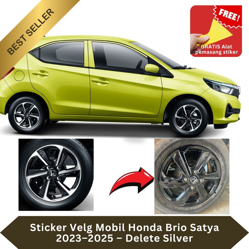 Sticker Velg Mobil Honda Brio Satya 2023–2025 – Delete Silver
