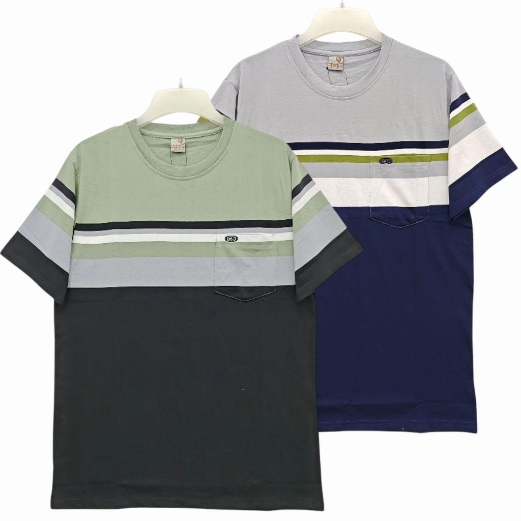 Kaos Oblong Salur Saku Pria Dewasa Kaos Stripe Ocean Beach Size M L XL