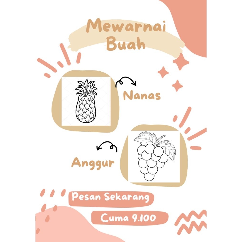 

50 Lembar Kertas Mewarnai Buah A5