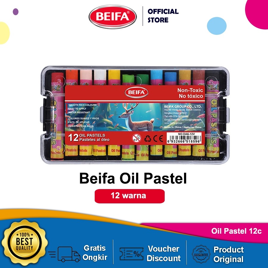 

Beifa Krayon Oil Pastel DA3 –12 Warna Non-Toxic, Aman untuk Anak