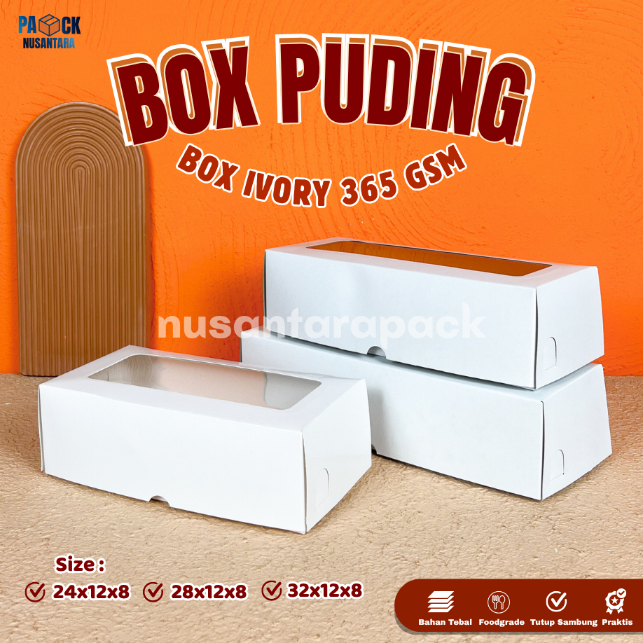 

Box Pudding Ivory Putih Tutup Sambung Kotak Makanan Kue Snack Pudding 24x12x8 28x12x8 32x12x8 cm