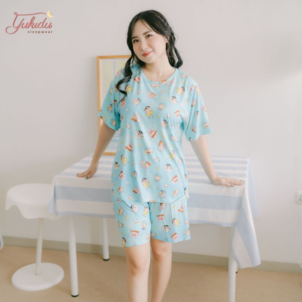 Yukidu Sleepwear Motif Shinchan Blue Setelan Dewasa bamboo Organik