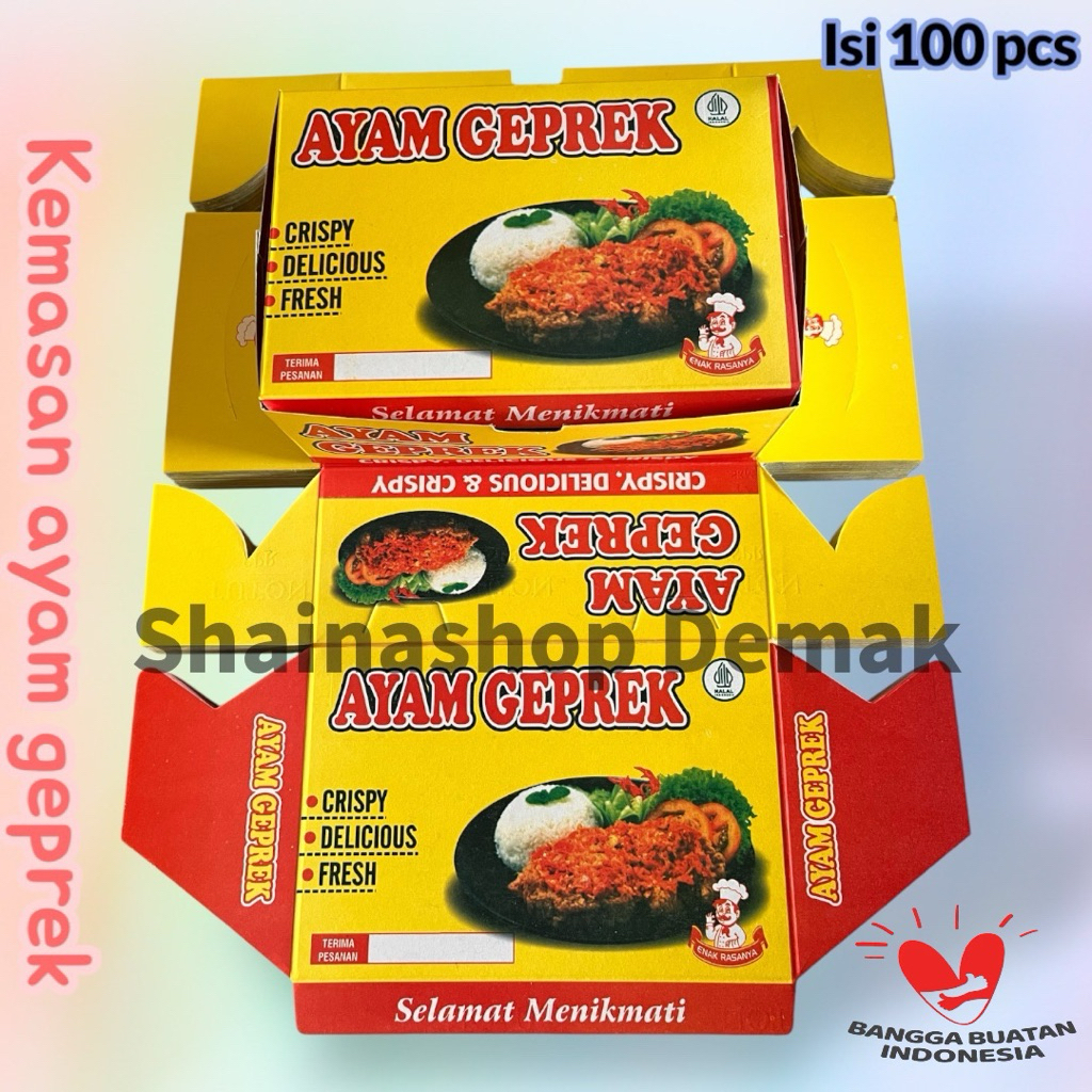 50 Lembar box kemasan ayam geprek bahan ivory foil anti minyak wadah ayam geprek kardus kemasan ayam