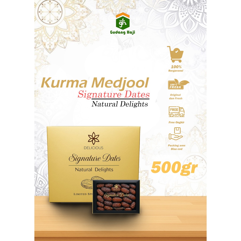 

Kurma Medjool Delicious Signature Dates Premium/kurma asli palestina 500gr