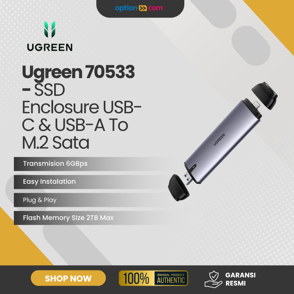 Ugreen 2 in1 SSD Enclosure M2 SATA B key to USB Type C USB A Casing SSD Ugreen 70533 Original