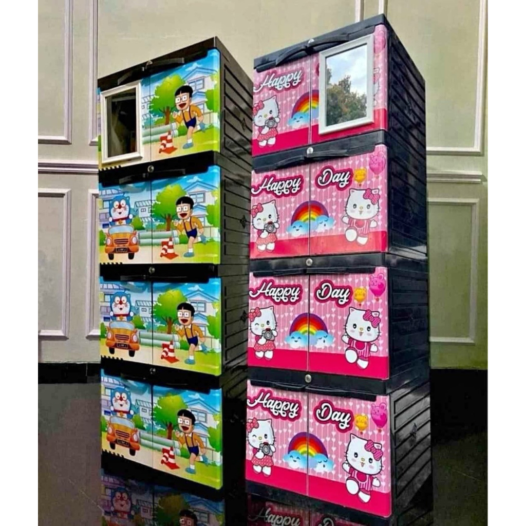 LEMARI PLASTIK HELLO KITTY DAN DORAEMON SUSUN 4
