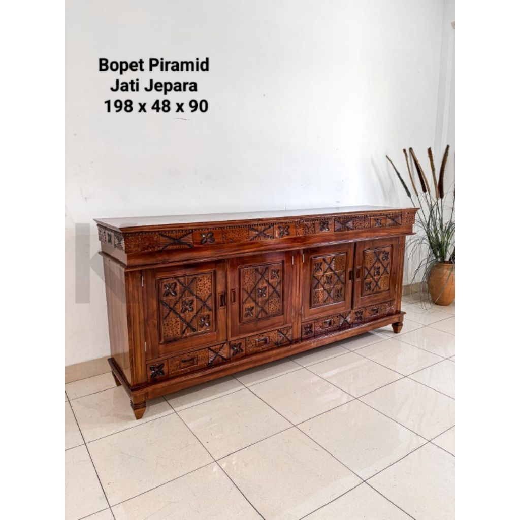 [ JUCCO ] Buffet Minimalis Kayu Jepara - Buffet Kayu Jepara Ukir - Buffet 4 pintu Ukir Kayu Jepara -