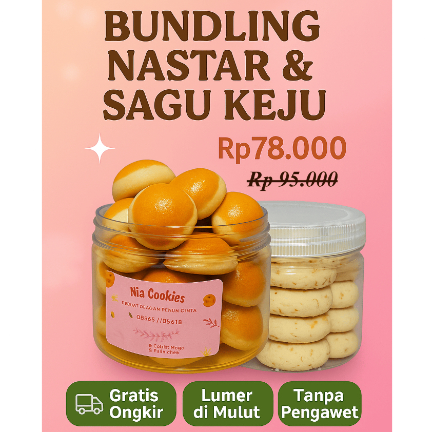 

Bundling Cemilan Kue Kering 450gr – Nastar & Sagu Keju Homemade, Gurih & Lumer di Mulut