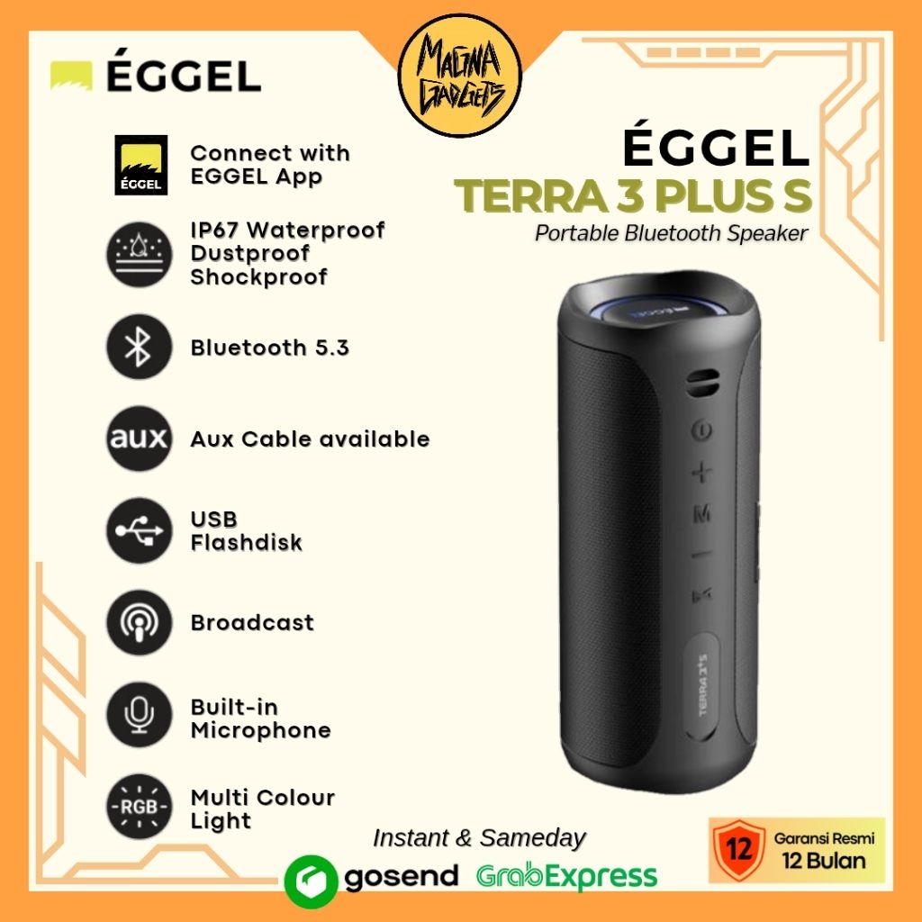 Eggel Terra 3+ S Waterproof Portable Bluetooth Speaker With RGB Light LED | EGGEL Terra 3+ S