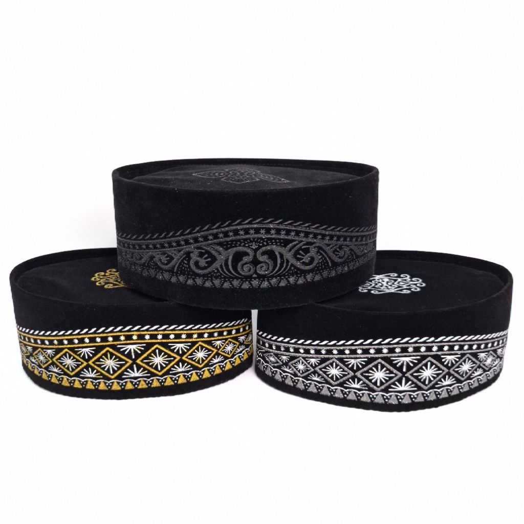 Peci Motif | Peci Lukis Motif Batik Hitam Silver Kuning / songkok motif