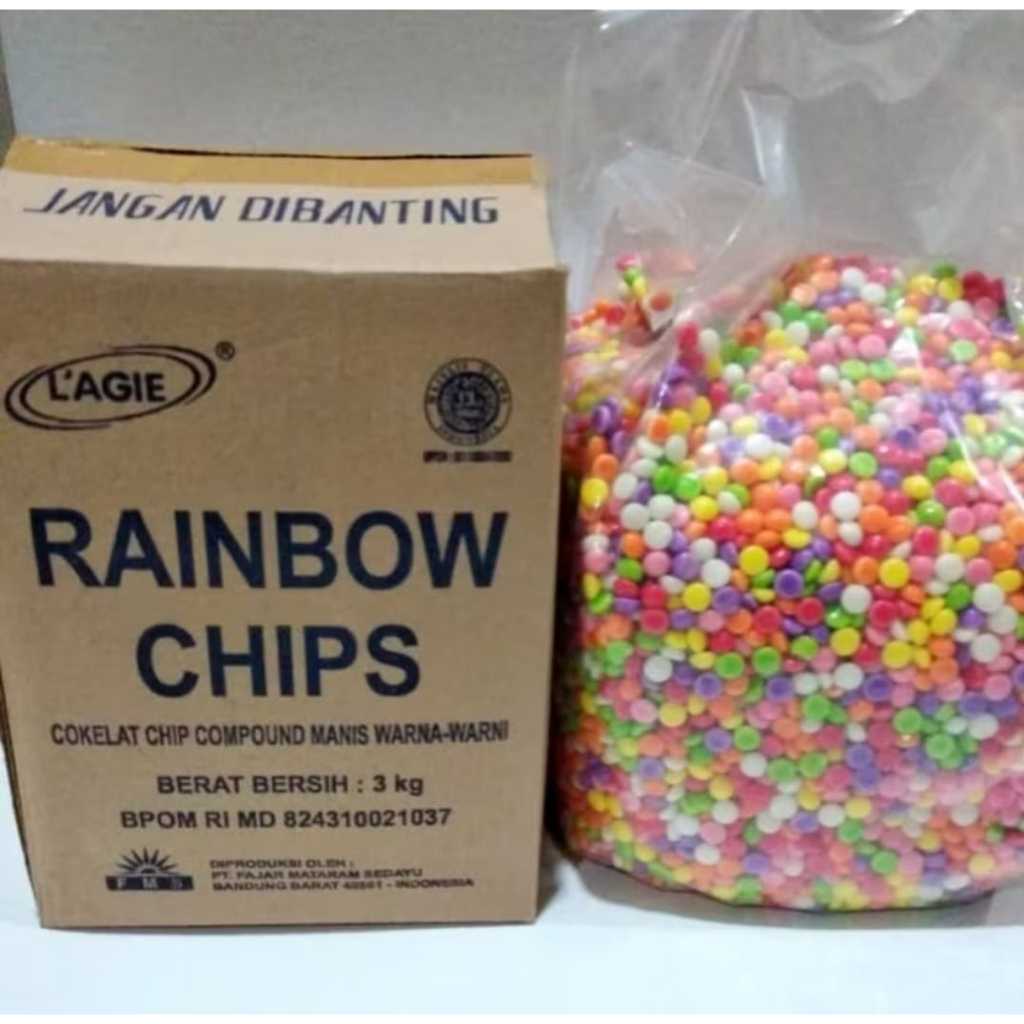 

LAGIE RAINBOW CHOCOCHIPS 1 DUS 3 KG / CHOCOCHIPS WARNA-WARNI LAGIE