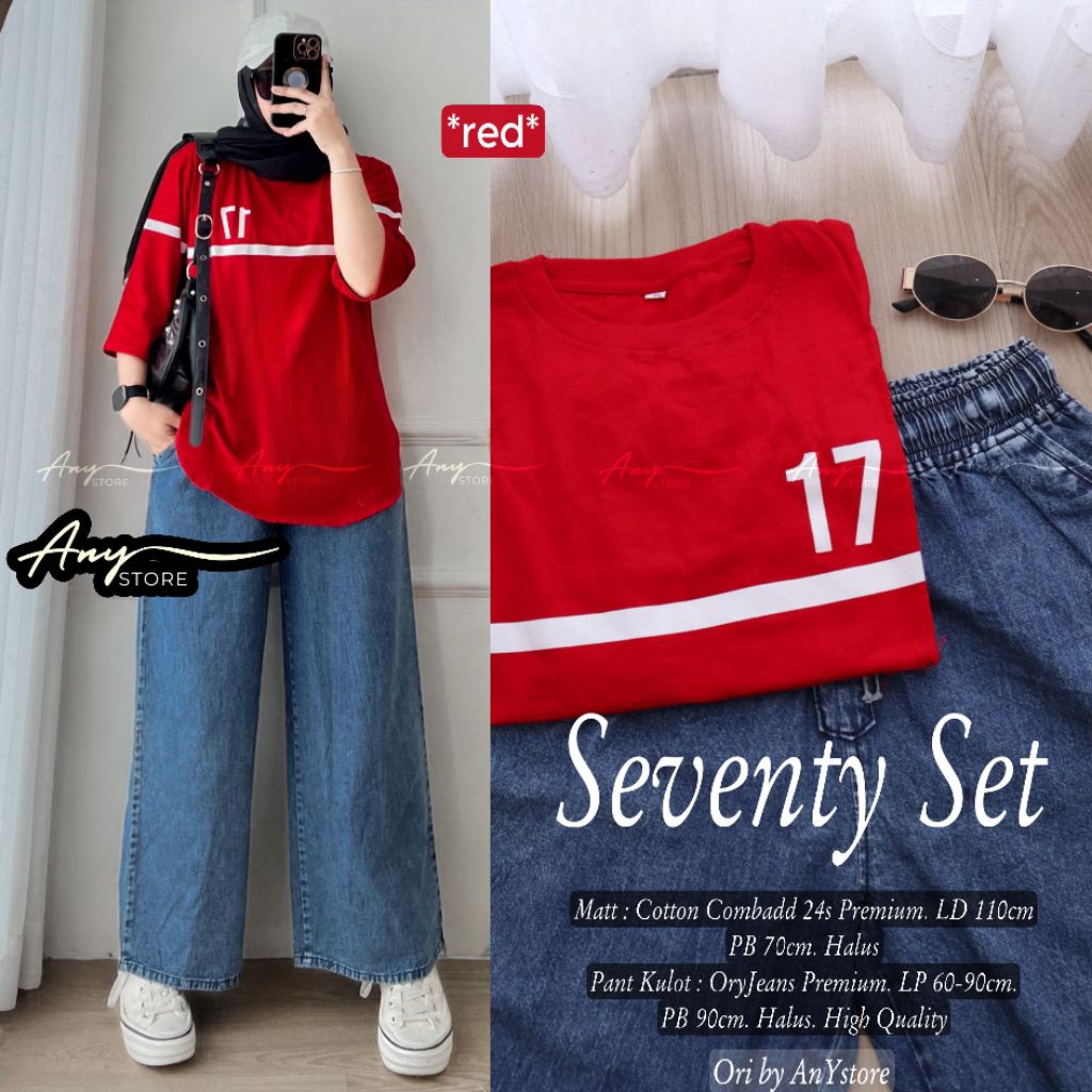 GHUI ~ SENVENTY SET BY ANY STORE SOLO SETELAN KEMERDEKAAN MERAH PUTIH WANITA KAOS VOTTON COMBADD MIX