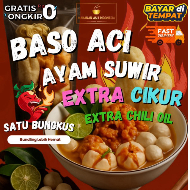 

Baso aci ayam suwir chilioil 1Bks 5rban murah enak lezat makanan pedas kuah instant gratis ongkirRp0