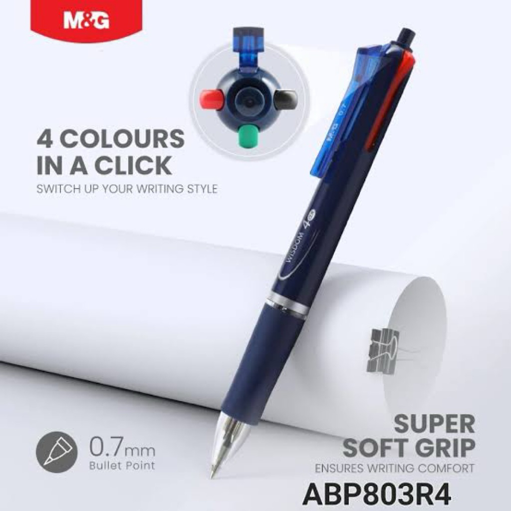 

Pulpen M&G 4in1 Wisdom ABP803R4 – Hitam Merah Biru Hijau | Ballpoint Multiwarna Pulpen 4 Warna M&G ABP803R4 – 4in1 Ballpoint Hitam/Biru/Merah/Hijau 0.7mm