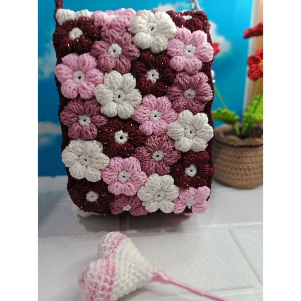 Tas Rajut selempang Tas Rajut Bunga Tas wanita