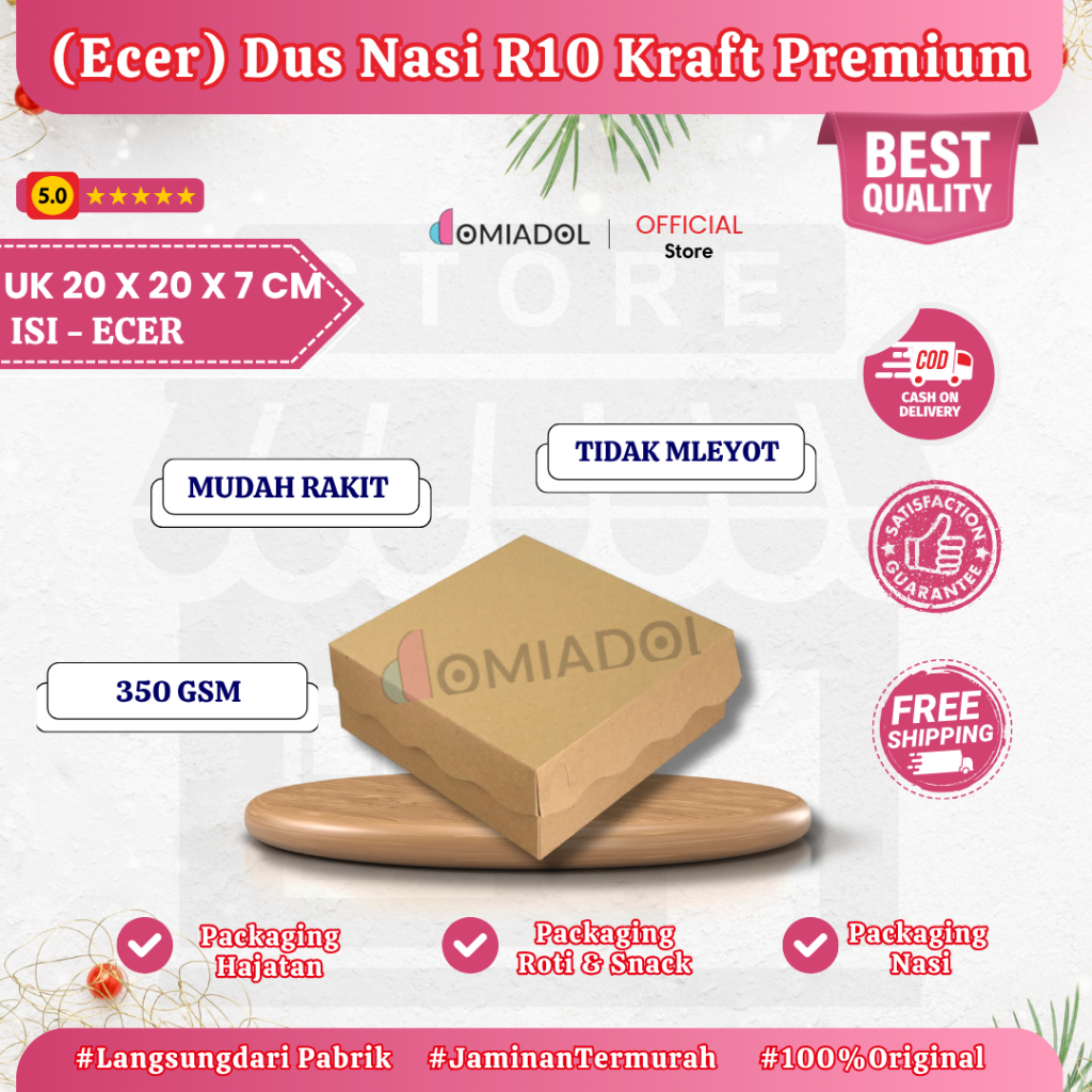 

Ecer - Box Dus Nasi Kotak R10K Kraft Premium 350 Gsm - Ukuran 20x20x7