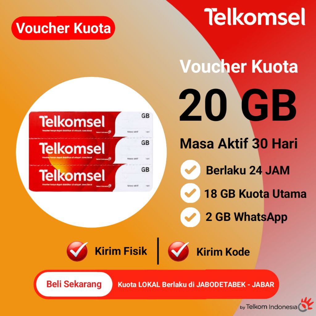 Voucher Telkomsel 20 GB 30 Hari / Voucher Kuota Telkomsel 20 GB
