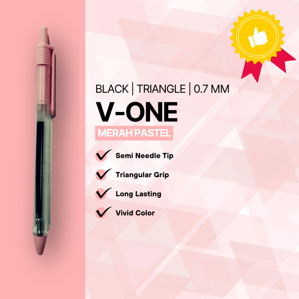 

Pulpen V-One Pastel Warna Merah/Soft Red/Pink/Tinta Hitam/0.7 MM (1 Pcs)