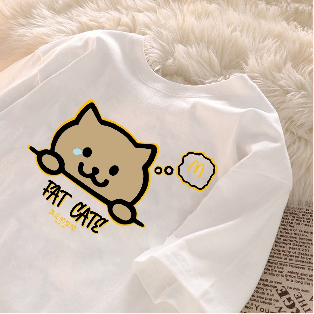 Kaos Kucing Gemuk Unisex Kekinian | T-shirt Wanita Pria Viral Model China | Atasan Santai Lengan Pen