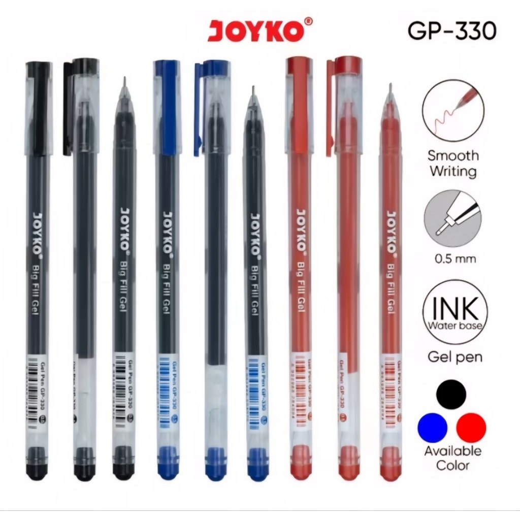 

Gel Pen Pulpen Pena Joyko GP-330 Big Fill Gel O.5 mm 1 PACK isi 12 pcs