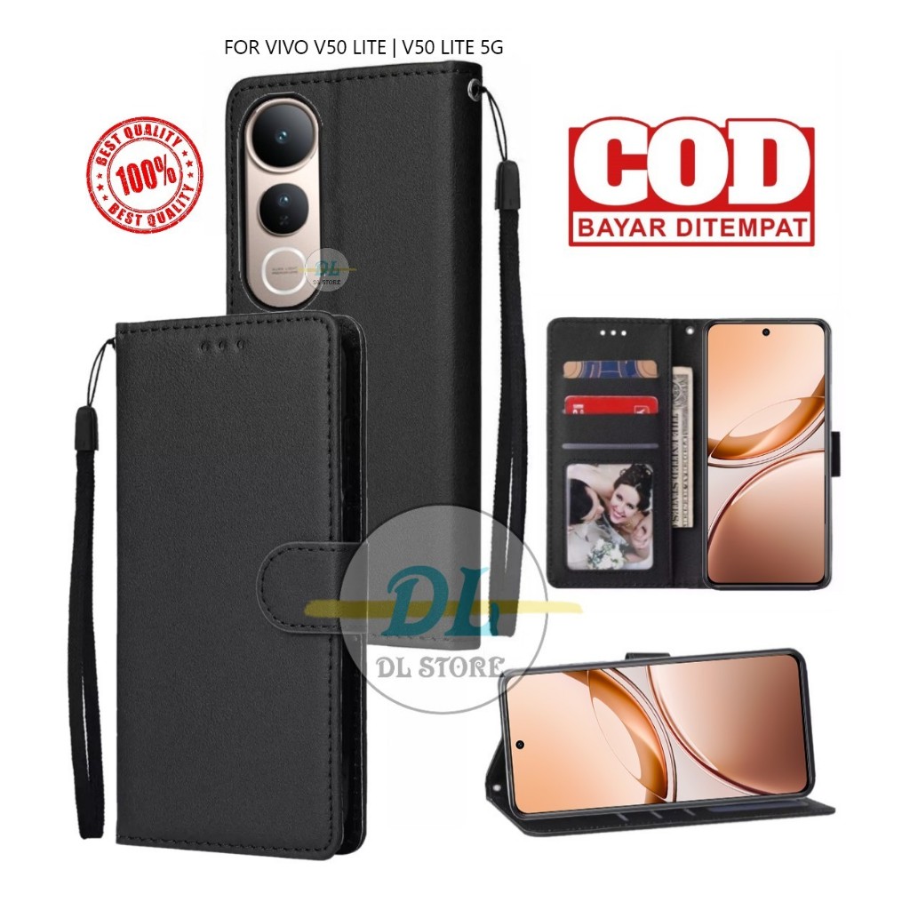 Case Hp Vivo V50  Lite | V50 Lite 5G Kualitas Premium Leather Case Flip Wallet - Dompet Hp