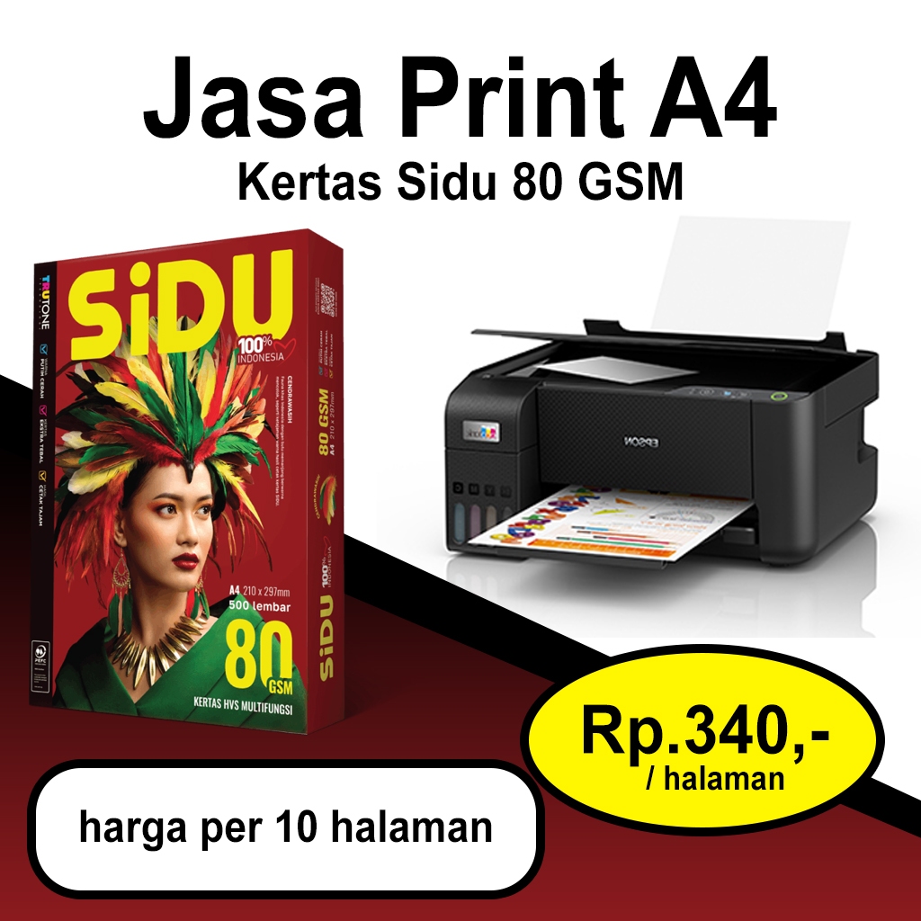 

Print / Cetak A4 10 halaman Dokumen,Foto,Dll - Kertas HVS A4 80GSM - Jasa Print / Cetak