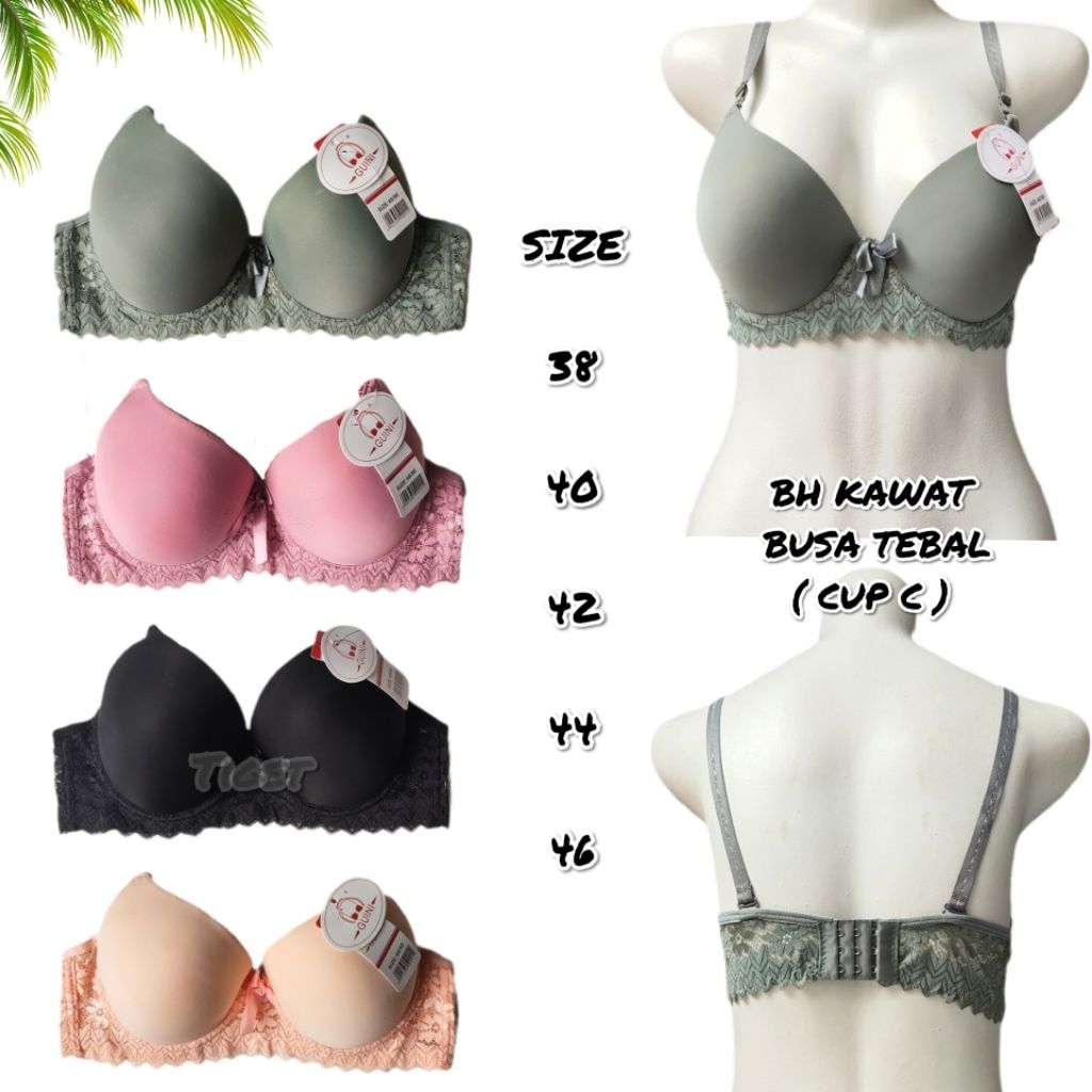 1PCS Bh Bra Busa Kawat Guini Tali Brukat Push Up Dewasa Remaja Cup C Size 38 40 42 44 46 Berkualitas