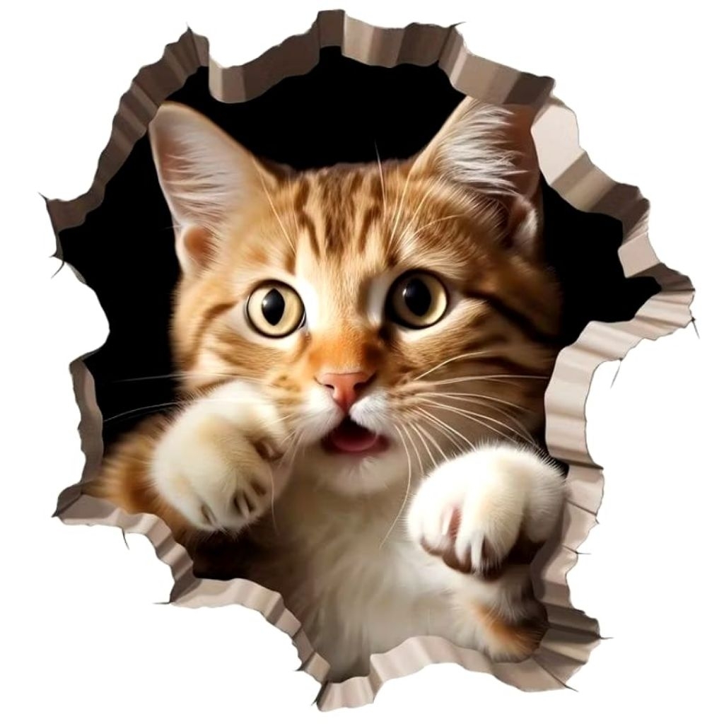 

stiker 3D kucing lucu, stiker print sudah cutting, size 15 x 20 cm, anti air