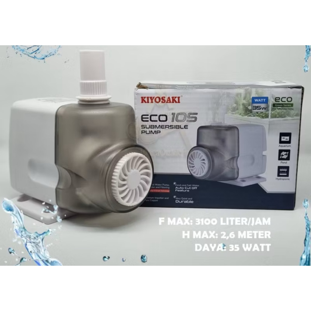 POMPA KIYOSAKI ECO 105 3100 LITER PER JAM (LPH) 35 WATT NAIK 2,6 METER POMPA KOLAM IKAN KIYOSAKI POM